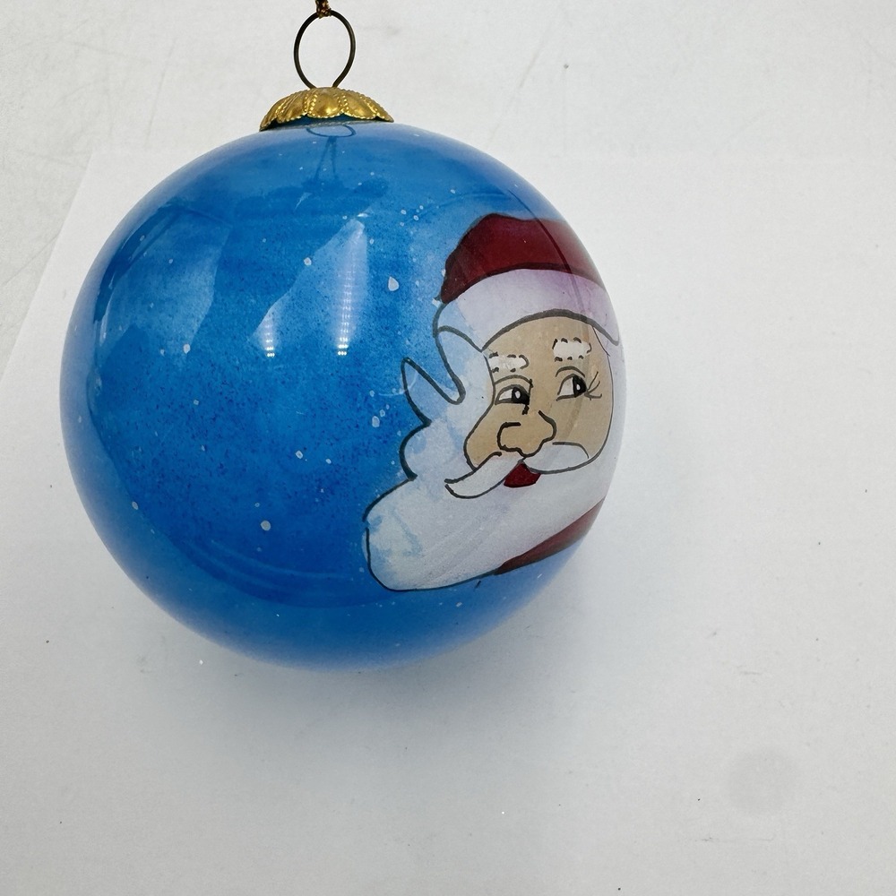 3" Pier One Li Bien Ornament Santa Reverse Hand Painted Glass Christmas Round - Picture 3 of 5